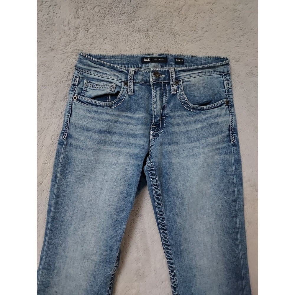 BKE Jeans Men 30x34 Jake Straight Leg Regular Fit Blue Acid Wash Cotton Stretch - Picture 4 of 13